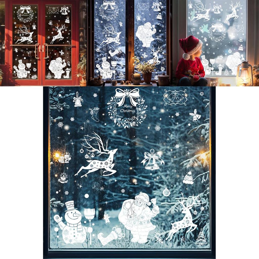 Christmas Window Decals Pvc Snowflake Reindeer Decor For Holiday Festivities