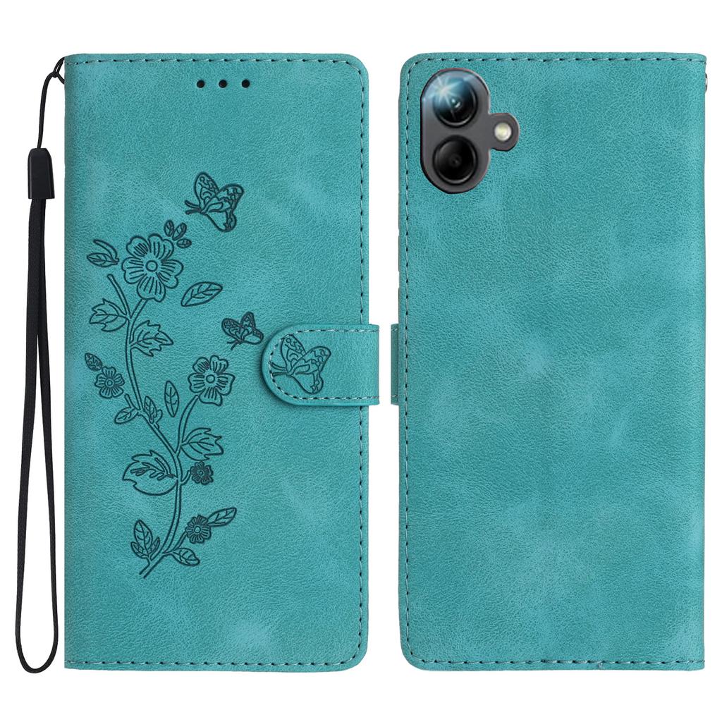 For Samsung Galaxy A06 4G Case Leather Imprinted Flower Phone Cover Wallet with Wrist Strap