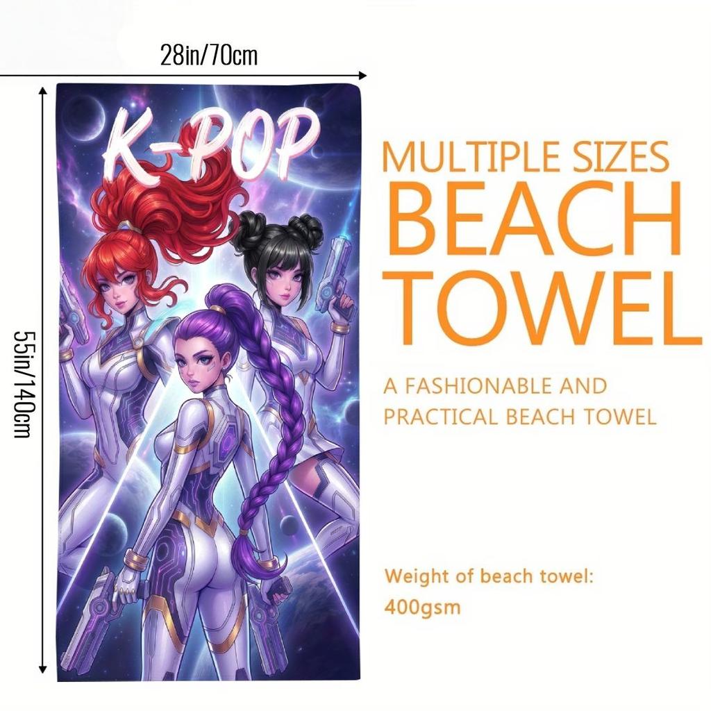 K‑POP Girl Group Design Microfiber Beach Towel, Large Quick Dry Sand Free Soft Towel for Adults, Cute Printed Beach Blanket