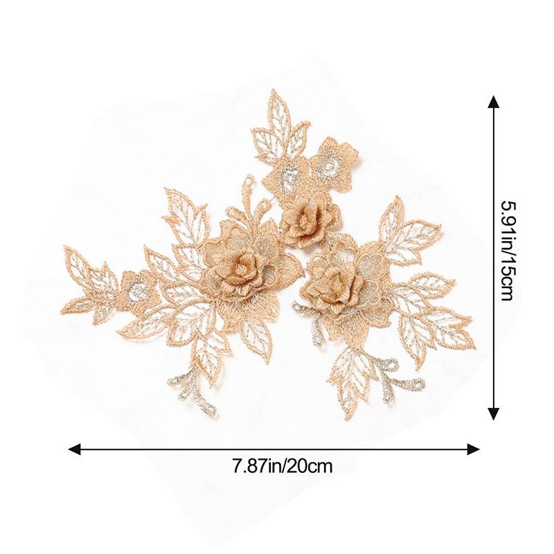 2Pcs Flower Embroidered Trim Lace Applique Fabric Craft Sewing Motif Dress Decoration Wedding Bridal DIY Patches Hollowed Out