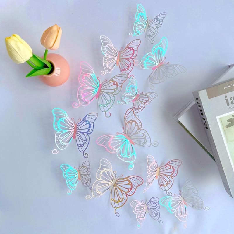 Adesivos de Parede Borboletas Vazadas 3D 12 Peças Adesivos de Bolinhas para Quarto de Crianças Sala de Estar Decoração de Festival de Feriado