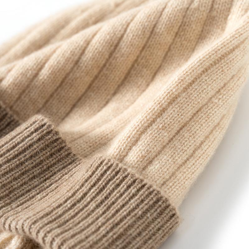 Cashmere Autumn and Winter New Style Women's High End Knitted Warm Color Matching Pit Strip Ear Protection Knitted Casual Toe Cap
