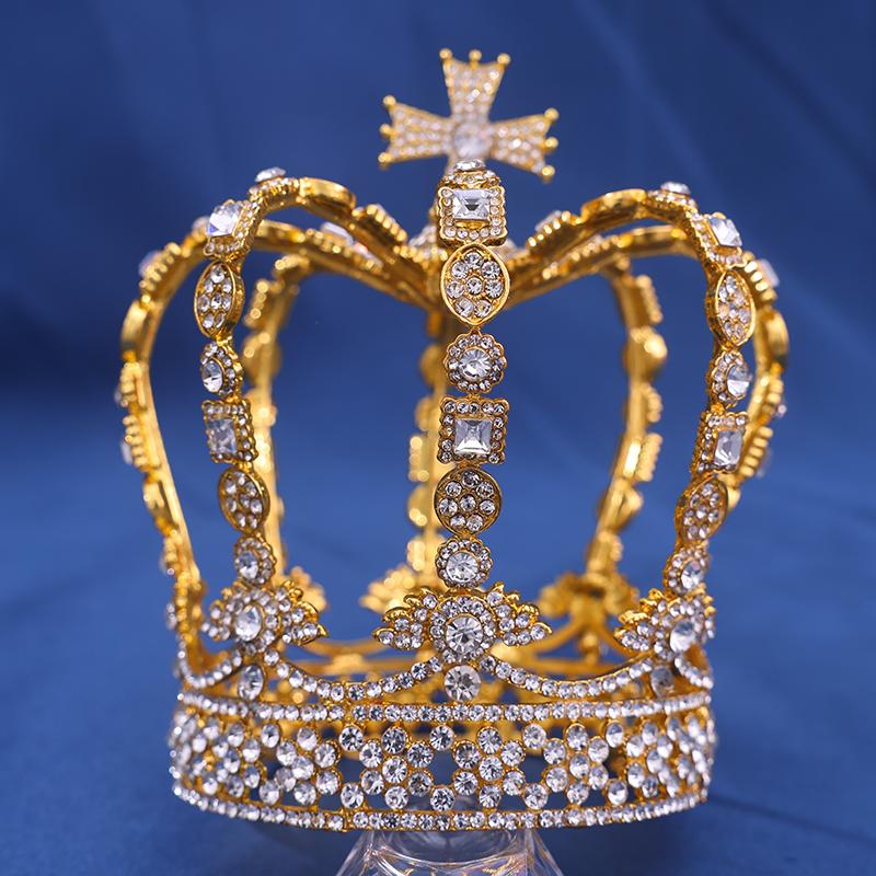 Perleglass Rhinestone Garden Krone Brude Europeisk Prinsesse Tiara Rund Barokk Pageant Kroner Krystall Full Krone Konge Tiara