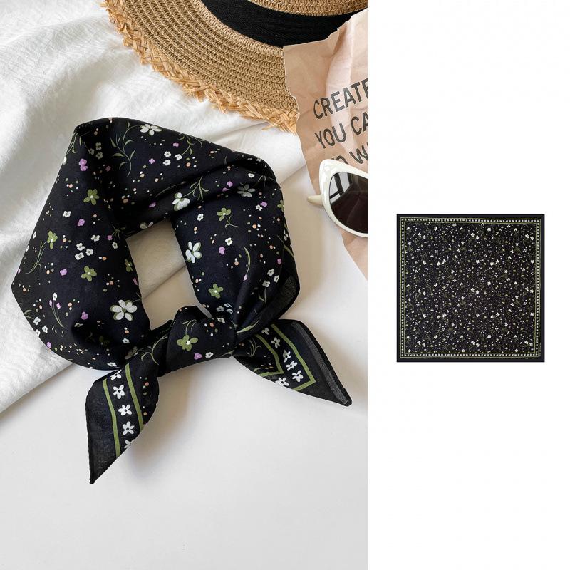 Atmosphere Cotton Silk Scarf Small Floral Square Scarf Headscarf High Sense Versatile Cotton And Linen Printed Square Scarf Silk Scarf Women