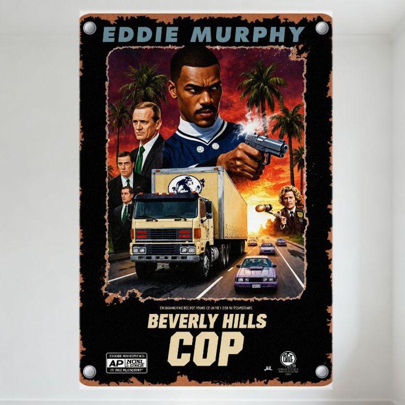 

Beverly Hills Cop Retro Distressed Metal Sign - Eddie Murphy Movie Poster Wall Art for Home Bar Man Cave Decor 20x30cm（7.8x11.8inch）