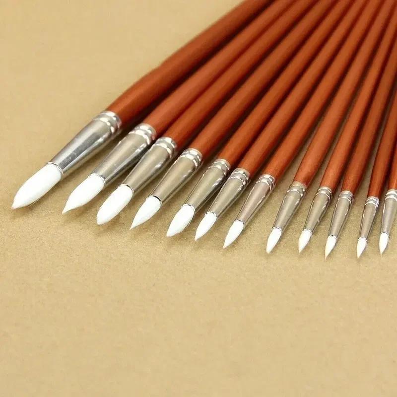 12pc/lot Fine Red Pearl Wooden Paint Acrylic Watercolor Oil Painting Artists Nylon Wool Brushes Set Of Sclool Art Supplies