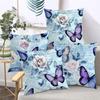 2D Flat Printing Blue Butterfly and Rose Pattern Decorative Cushions Polyester Pillowcase, Sofa Decorative Cushion Cov