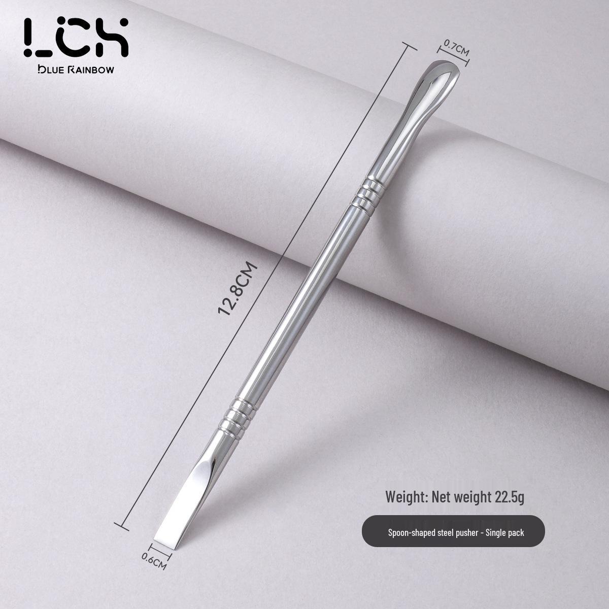 Steel Short Handle Nail Art Tool: Spoon Shaped & Straight Edge Cuticle Pushers