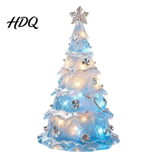 Xmas Gift for Family And Friends Snow Christmas Tree Ornament with LED Light Transparent Ambient Festive Party Supplies Durable Resin Gradient