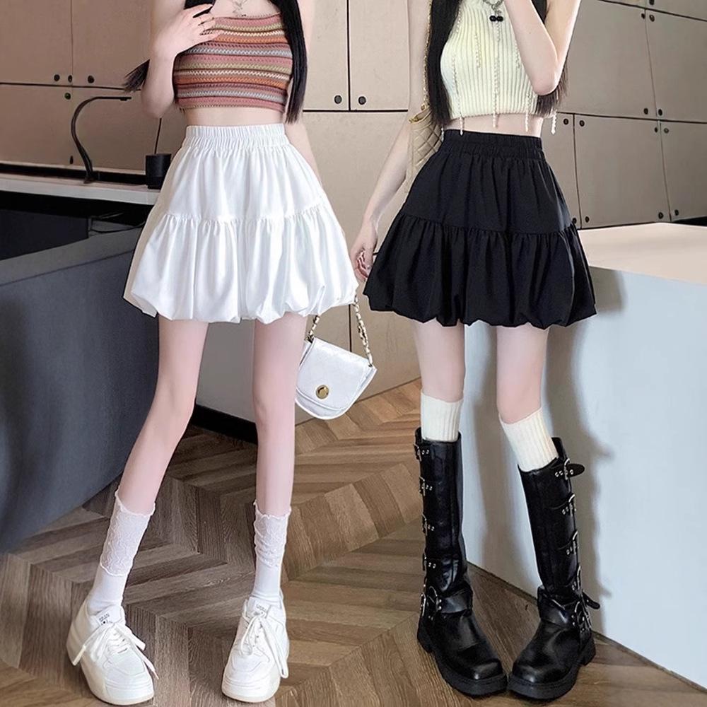 White Floral Bubble Puff Midi Skirt - Women's Summer Short 2025 Edition