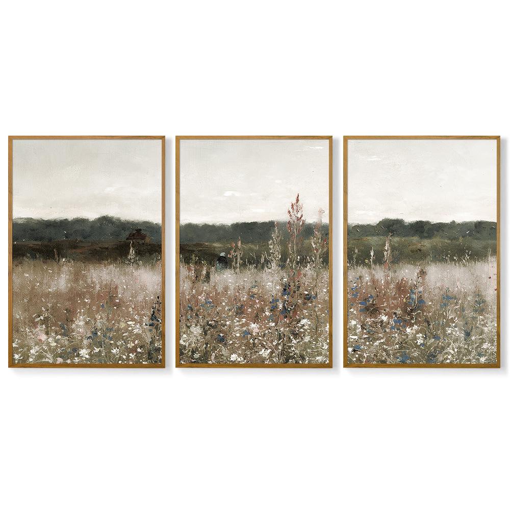 

Set of 3pcs Minimalist Framed Vintage Oil Painting Waterproof Canvas Print Abstract Landscape Wall Art for Home Decoration 12X16