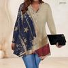 Plus Size Ladies V Neck Long Sleeve Fashion Blouse With Irregular Split Hem