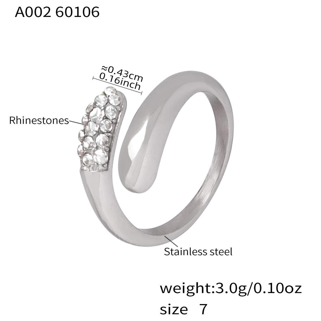 Simple Green & White Rhinestone Tri-Color Open Ring: 18K Gold-Plated Stainless Steel, European & American Style.