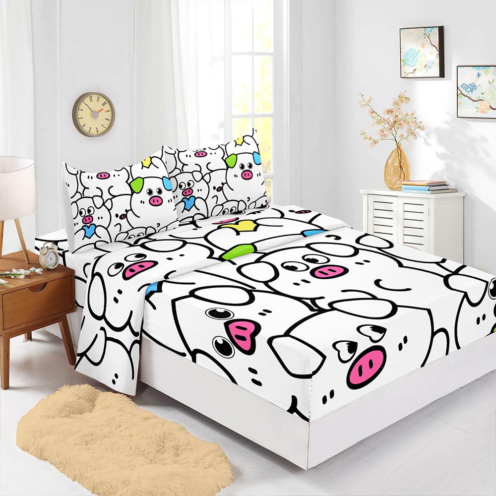 Four-Piece Mattress Sheet Digital Printing Small Fresh Mattress Protective Cover Bedding