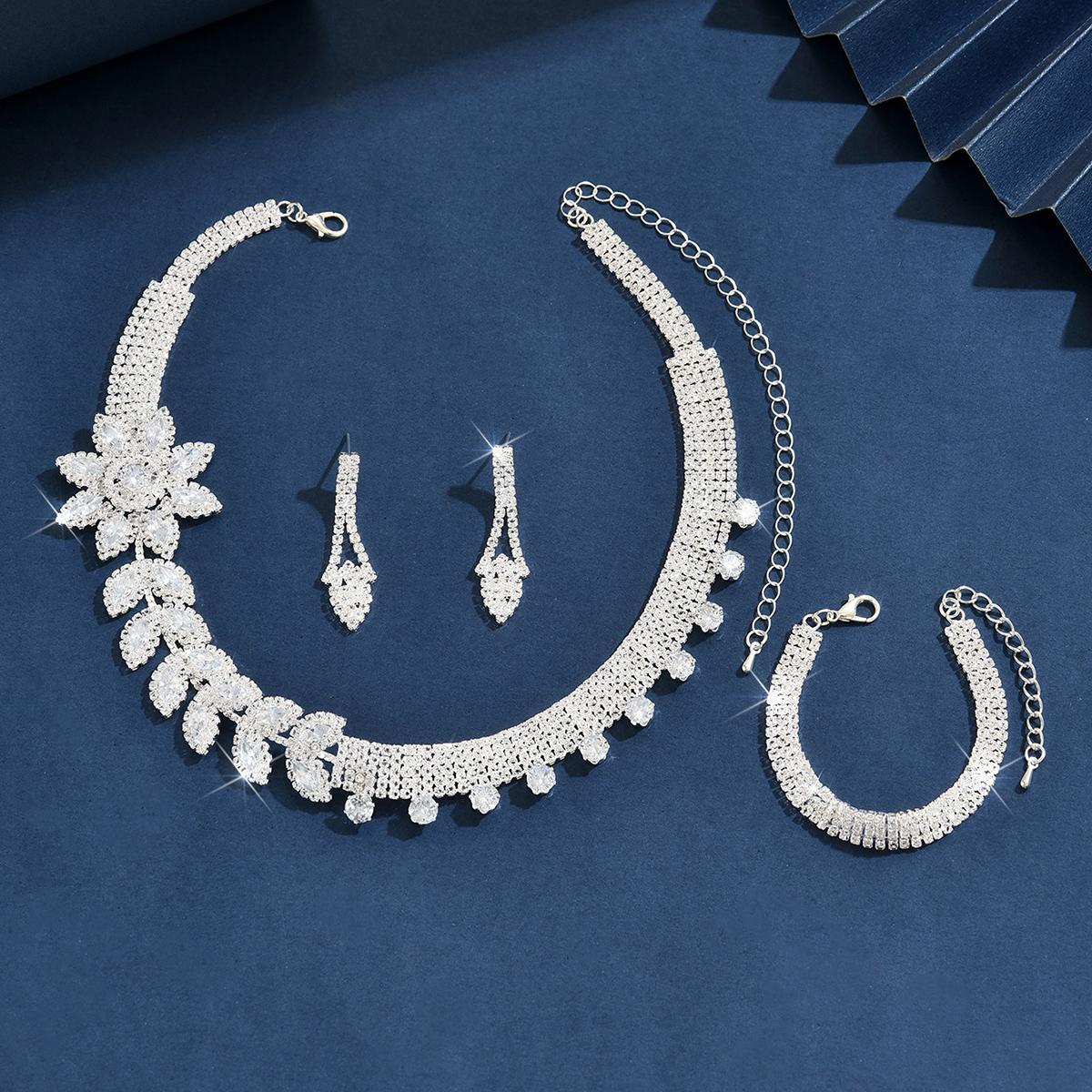 

4 предмета Женский модный набор с цветами: ожерелье, серьги, браслет, циркониевый набор, легкая роскошь, подходит для свадьбы, вечеринки, фестиваля, подарки-8541