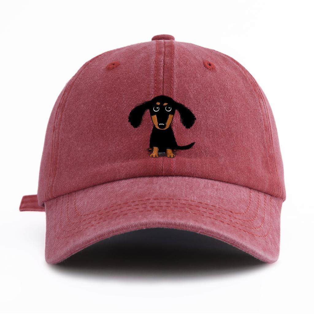 1pc Dachshund Print Washed Baseball Cap for Adults,Minimalist Retro Style Casual Soft Adjustable Dad Hat,Perfect As Gift
