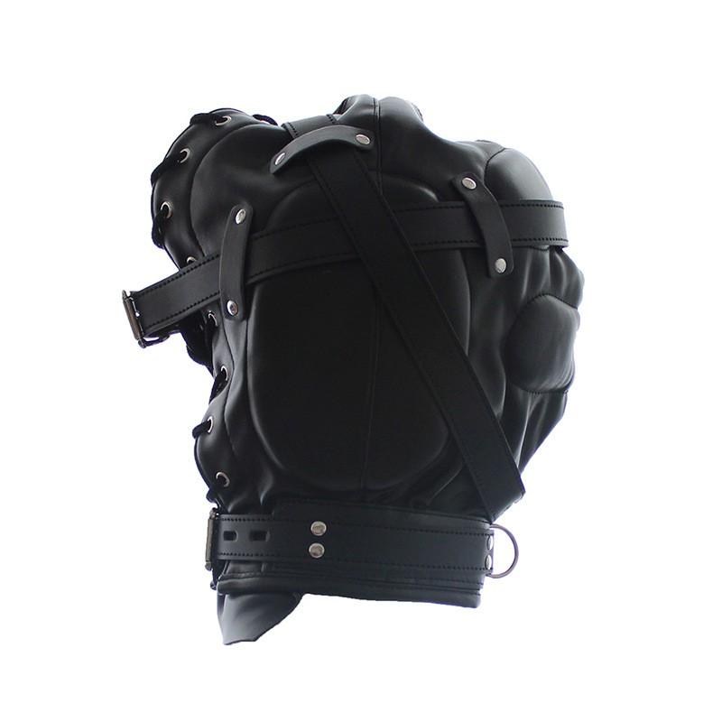 Top Quality Black Head Gear Leather Hood Bondage Slave Mask for Sex