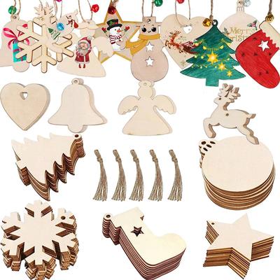 10 Stück Weihnachtsschmuck aus Holz, unbehandelte Holzscheiben mit Löchern, Holzrohlinge, Anhänger für Kinder, DIY-Bastelarbeiten, Weihnachtsbaum-Dekoration