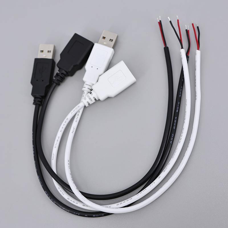 2pin 5V USB 2.0 Male Female Jack Connector Cable Power Extension Cable Black White 0.3m 1m for Computer Accessories