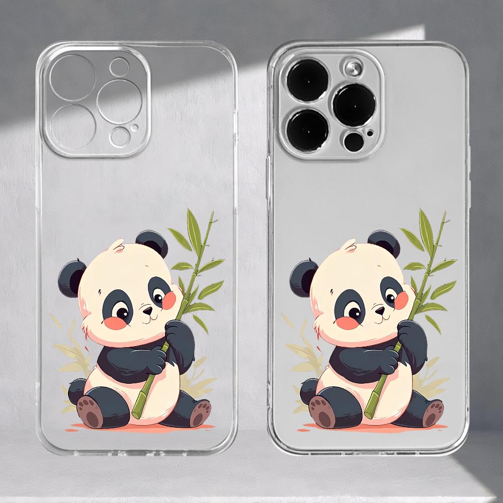 Cute Panda Transparent Phone Case Suitable for iPhone 17 16 15 14 13 12 11 Pro/Max/Plus Anti Drop and Anti Shock Back Cover