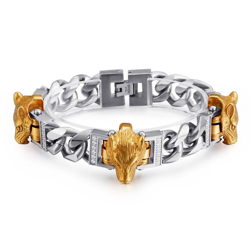 European And American Jewelry Titanium Steel Wolf Head Bracelet Punk Bracelet Casting Bicycle Wolf Bracelet