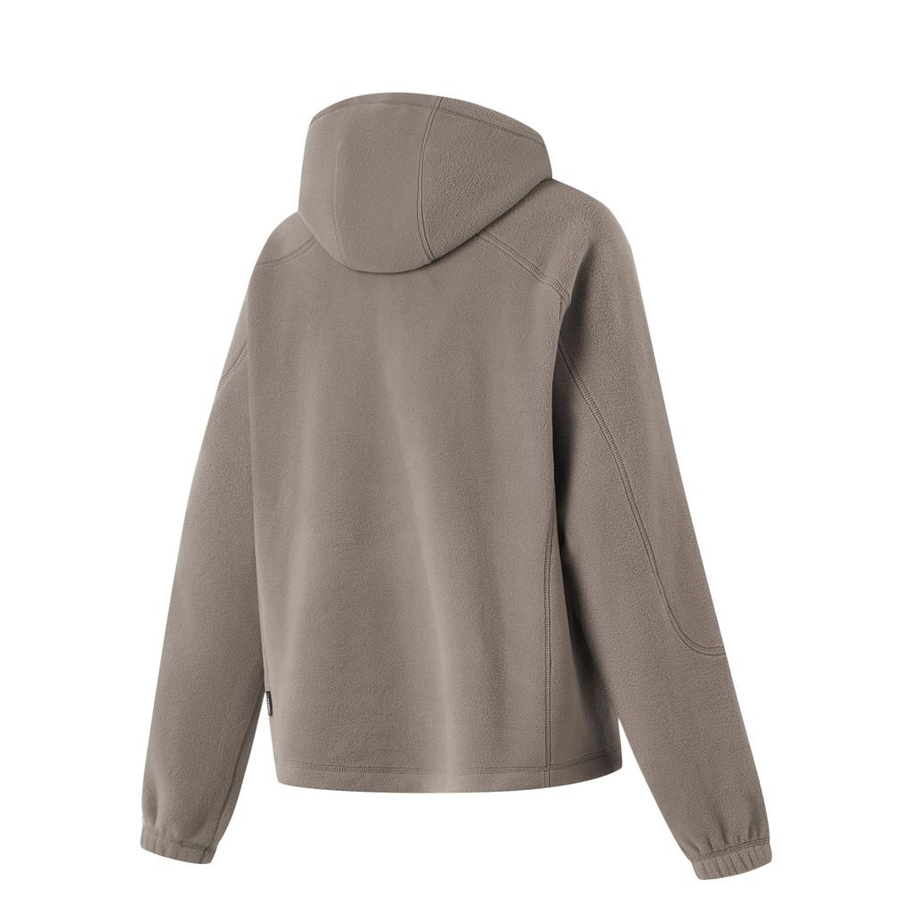 Li Ning Fitness Series Fleece Lined Warm Letter Hoodie Long Sleeve Sweatshirt Women Sweatshirt Tree-Gray Brown AWDU554-7