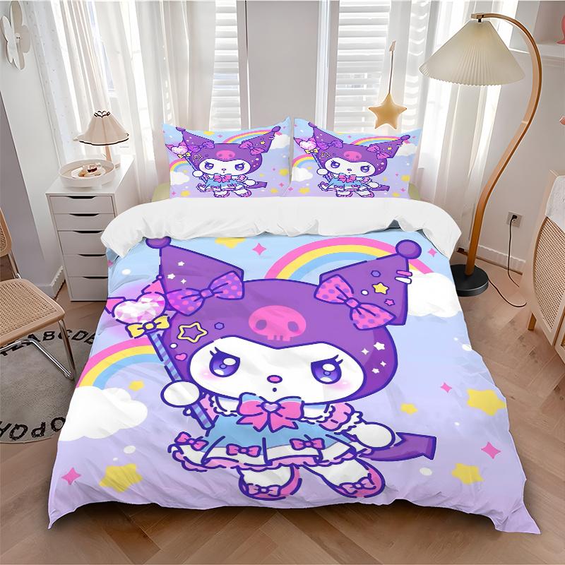 3pcs Rainbow Kuromi Bedding Set - Includes 1 Quilt Cover and 2 Pillowcases, Comfortable Bedding with Stylish Design for Bedroom H093