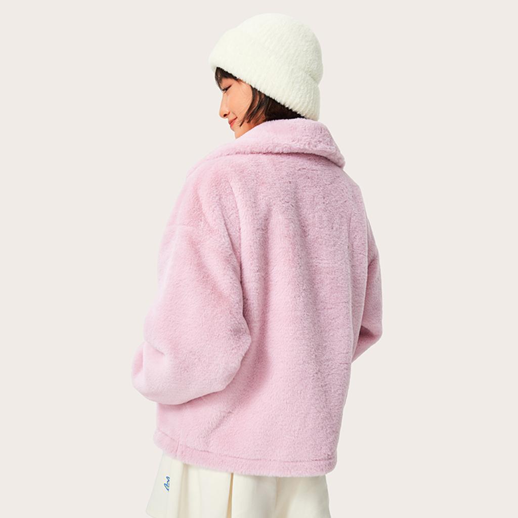 Li Ning Sports Lifestyle Series Faux Rabbit Fur Warm Plush Collar Windproof Casual Comfortable Versatile Fleece Jacket Women Jackets AFDUC96-4
