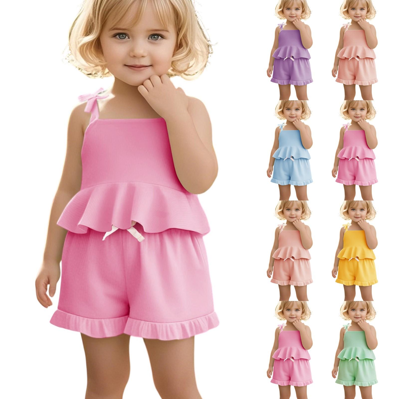 

Girls Sleeveless Set - Solid Color Strappy Top & Flounce Shorts 68 синий