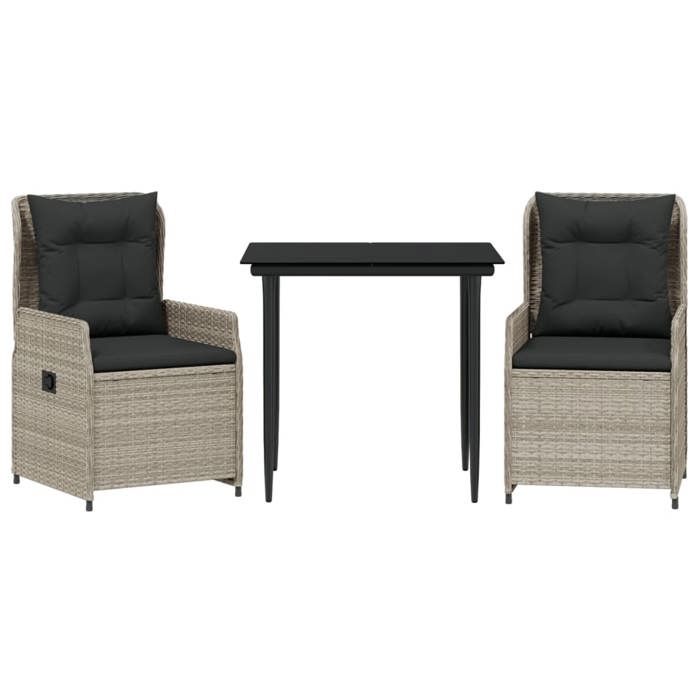 VidaXL Garden Dining Set 3pcs Light Grey Cushions Poly Rattan 3262896