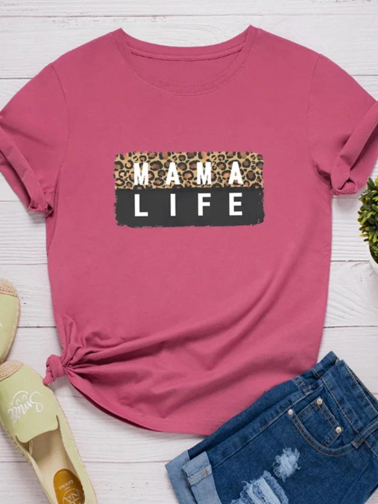 Leopard Mama Life Print Women T Shirt Short Sleeve O Neck Loose Women Tshirt Ladies Tee Shirt Tops Clothes Camisetas Mujer