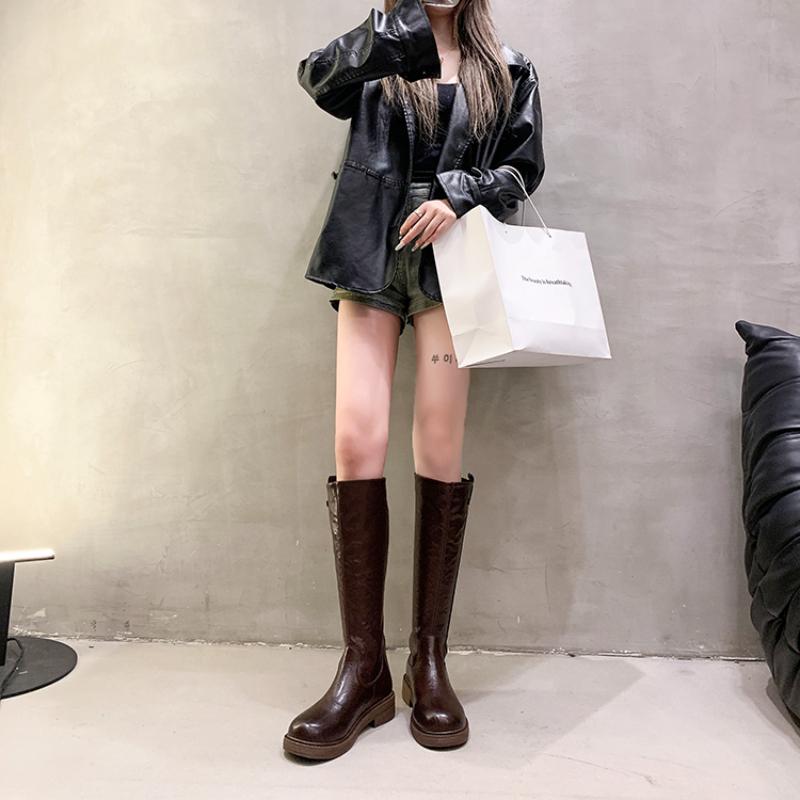 Cizme de damă până la genunchi Primăvară / Toamnă cu talpă groasă, cu toc înalt, cu fermoar lateral, cizme de cavaler, cu toc pătrat, pantofi de damă, Botas Mujer