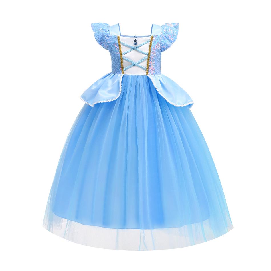 Children's Pure Cotton Cinderella Puffy Dress - Elsa Princess Style for Halloween & June 1st Children's Day.