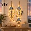 Vintage Style Room Ornament Bohemian Wooden Fish Wall Decor With/without LED Lights, Coastal Retro Hanging Art for Bedroom Living Entryway,