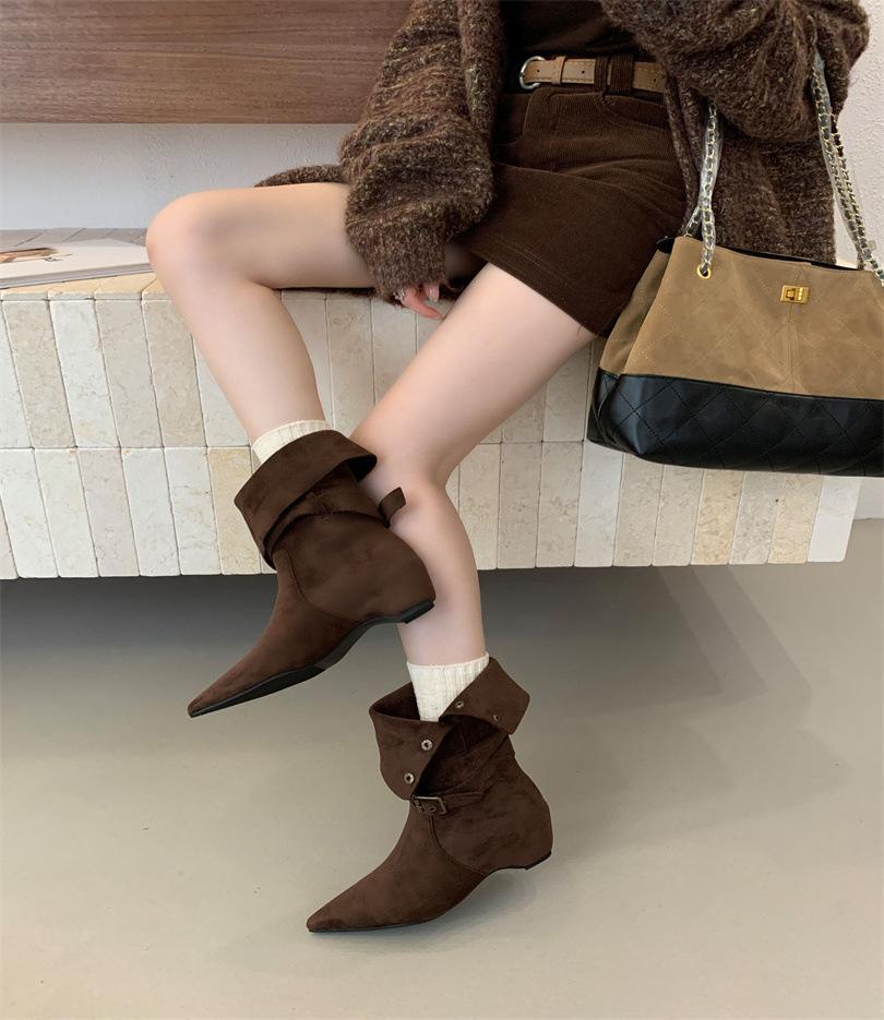 Coarse Heel Vintage Suede Western Cowboy Khaki Boots Women's Boots 2025 Spring and Autumn Single Boots Square Martin Boots