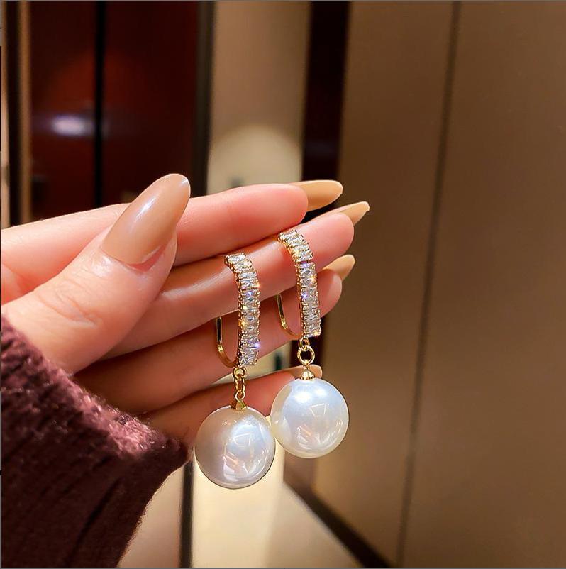 

New Fashion Korean Bling Pearl Drop Dangle Earrings for Women Girls Luxury Shinying Zircon Wedding Earrings Jewelry Gift