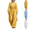 European and American Vacation Round Neck Puff Sleeve Waist-cinching Short Top with Elastic Waistband and Draping Wide-leg Pants Two-piece Set
