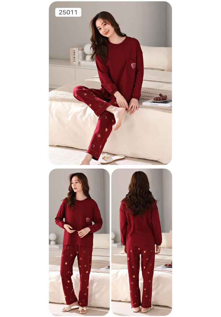 100% Cotton Women's Red Pajamas - Spring/Fall Wedding Year of the Rat Long Sleeve Plus Size Set