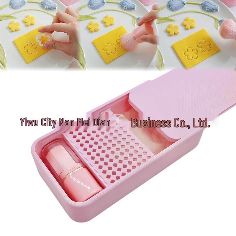 Pink Soft Bristle Brush & Polymer Clay Powder Box Set