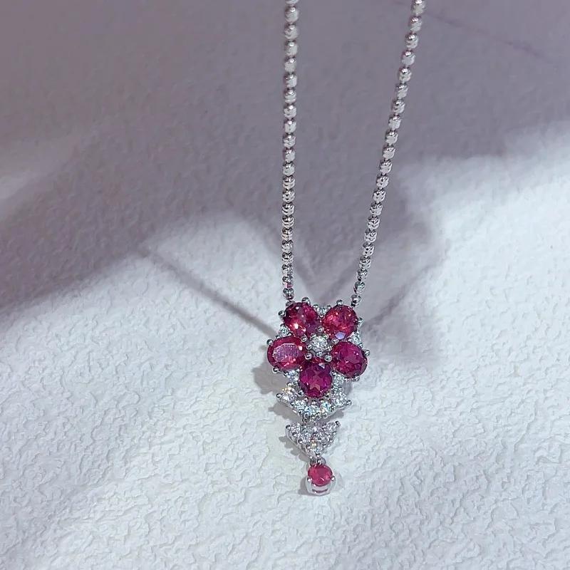 SACE GEMS S925 Sterling Silver Certified 4*5MM Natual Garnet Pendant Necklaces for Womne Engagement Cocktail Party Fine Jewelry
