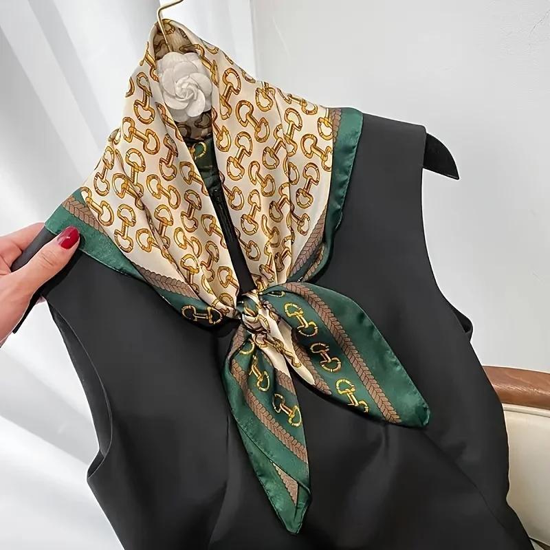 Elegant Ladies Soft Satin Square Scarf Fashionable Green Round Scarf Soft Woven Fashion Accessory Versatile Neck Wrap