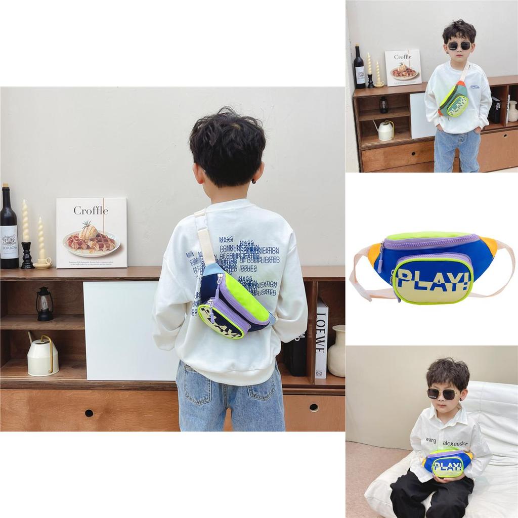 Trendy Blue Canvas Children's Crossbody Bag Stylish Sports Chest Pack For Kids