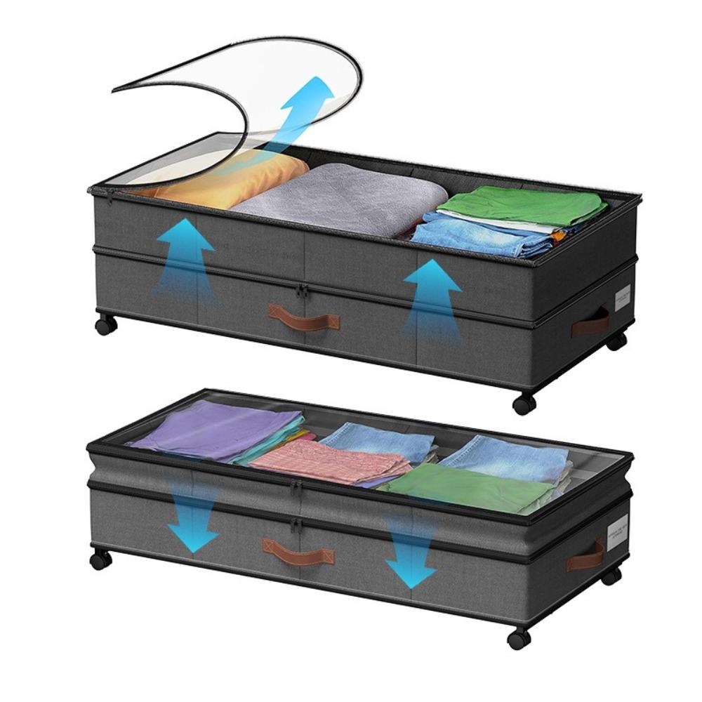 Double Layer Dividers Under Bed Storage Box with Wheels Storage Rack Organizer Bins Quilt Cover