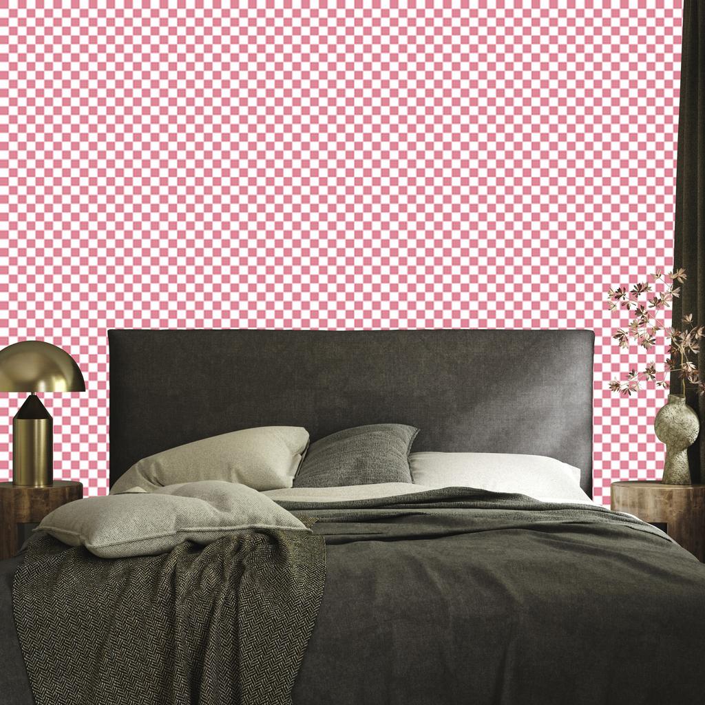 Checkerboard wallpaper, powder pink and white, subtle detail, 50x1000