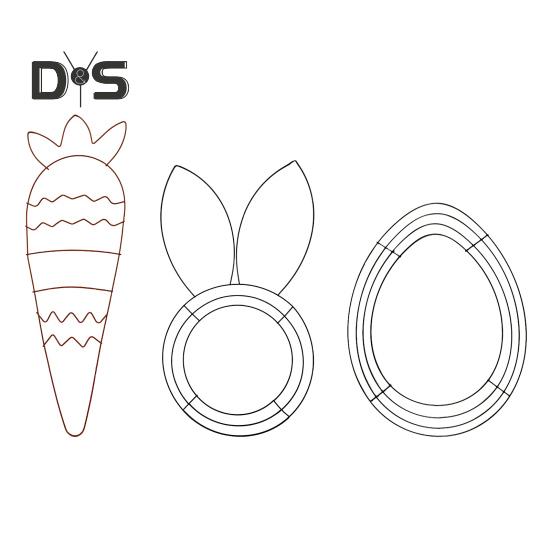 Osterkranzrahmen in Hasen-, Ei- und Karottenform, Metalldrahtform, Drahtkranzrahmen für selbstgemachte Osterkränze, Girlanden, Heimdekoration im Frühling