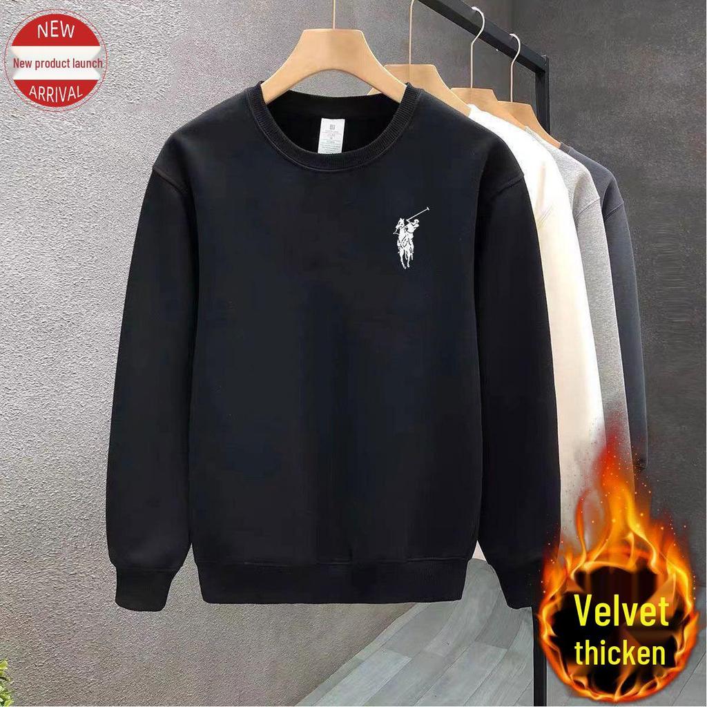 Sudadera de cuello redondo para hombre con forro polar - Jersey de manga larga para otoño/invierno, casual y versátil, tendencia 2025