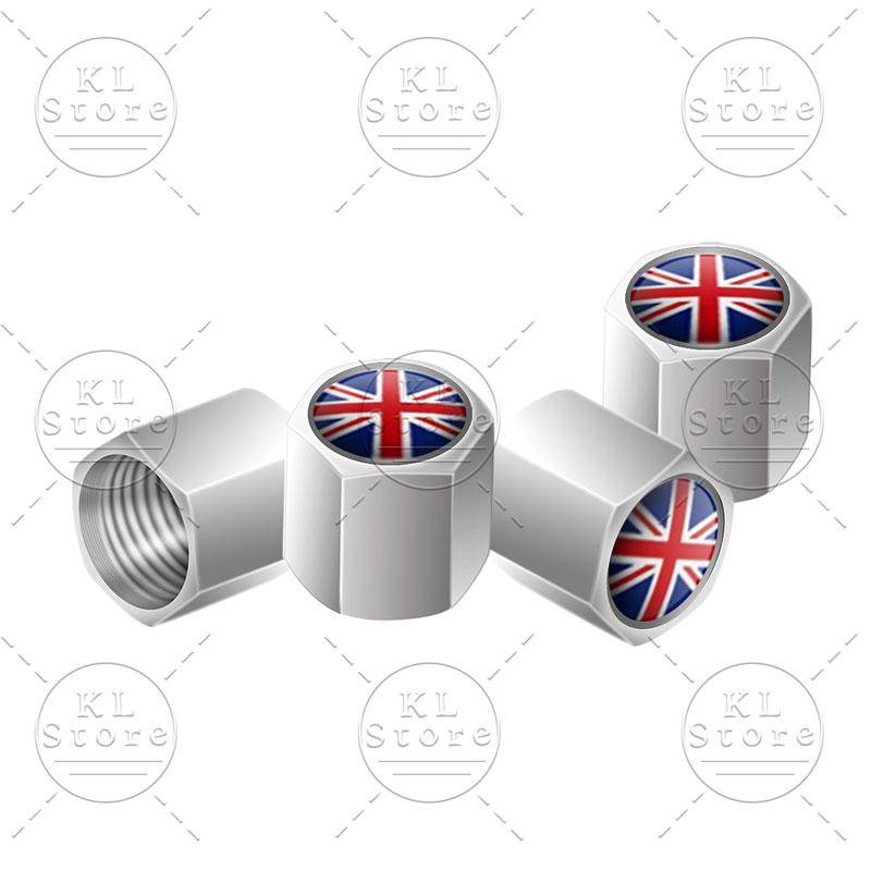 Exterior 4Pcs United Kingdom National Flag Badge Car Wheel Tyre Tires Valve Stem Caps Dust-proof Cover For Universal Automobiles