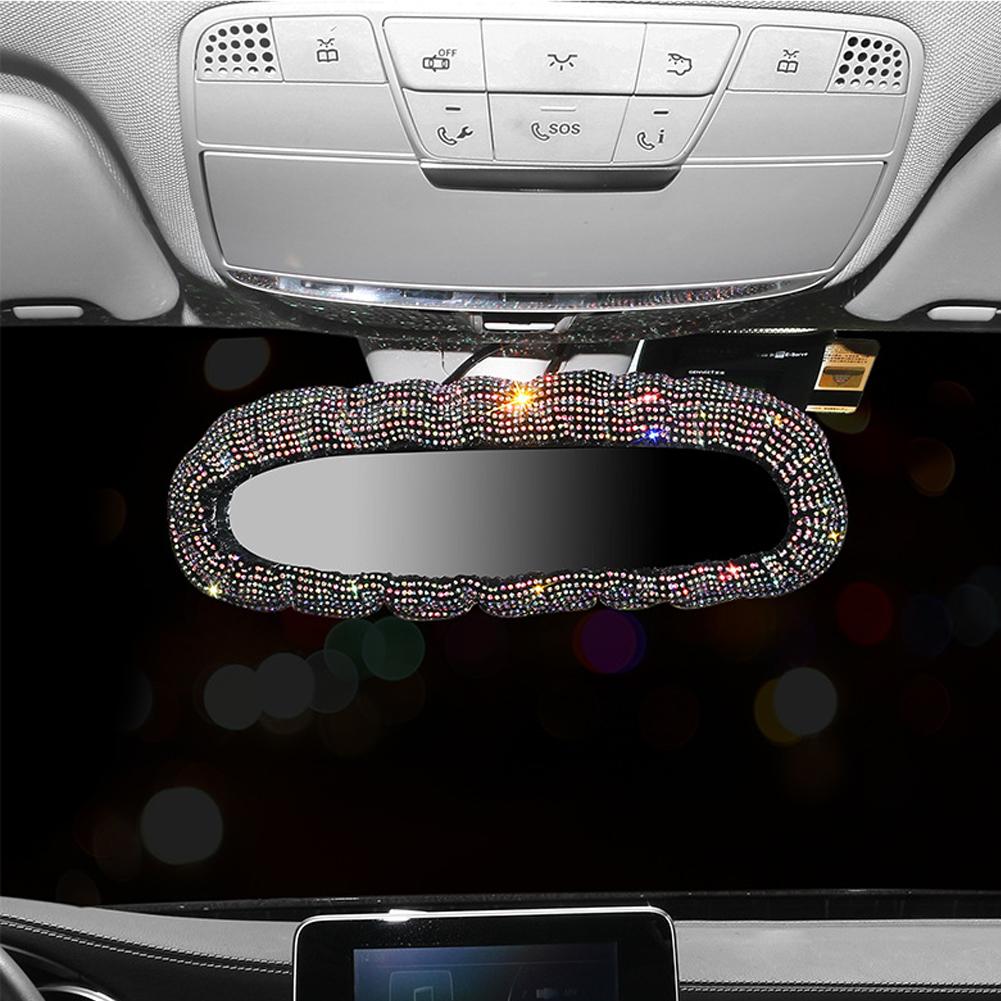 Bling Rhinestone Rear View Mirror Charming Car Rearview Mirror Cover With Crystal Diamonds Elastic Glitter Car Rear View