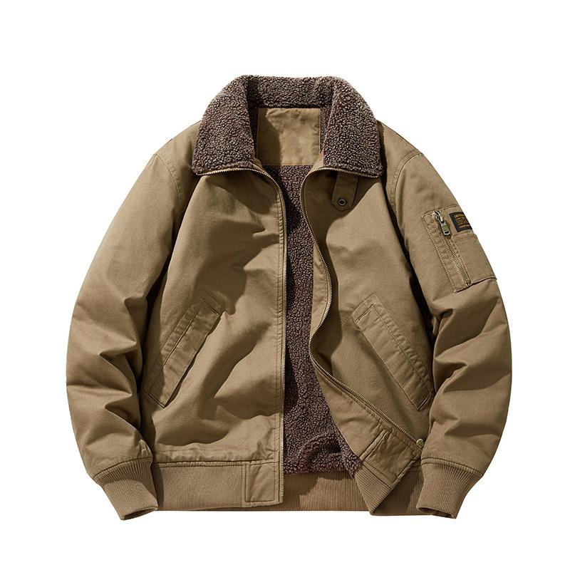 Autumn and winter new casual jacket men's pure cotton velvet thickened tooling flight jacket top loose large size coat