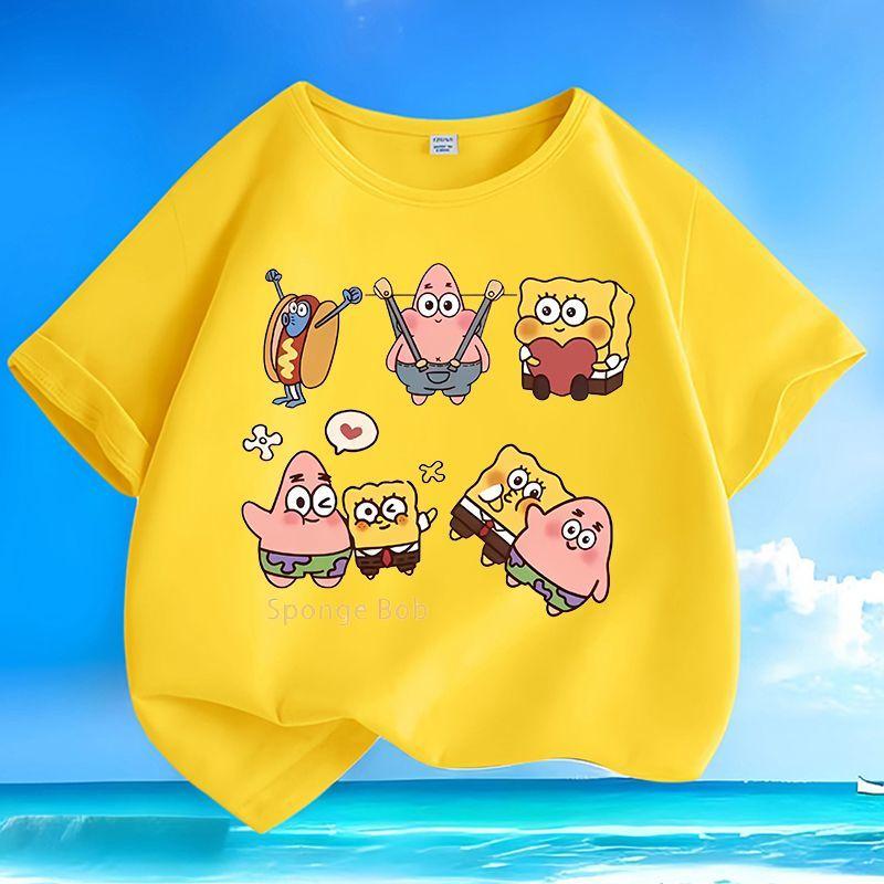 SpongeBob SquarePants Cute Funny Cartoon Graphic Art Men Women Tee Adults Children Boy Gril Top Kids Parent Child Cotton Tshirt